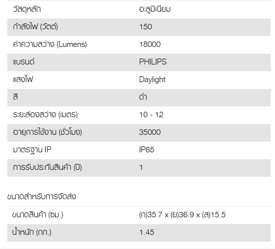 โคมไฟไฮเบย์ LED 150W DL PHILIPS รุ่น BY239 LED180/CW150W สีดำ - Image 4