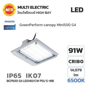 โคมไฟไฮเบย์ แอลอีดี ฟิลิปส์ 91W แสงขาว (BCP500) GreenPerform Canopy Mini500 G4, 91W, 14079lm, 6500K