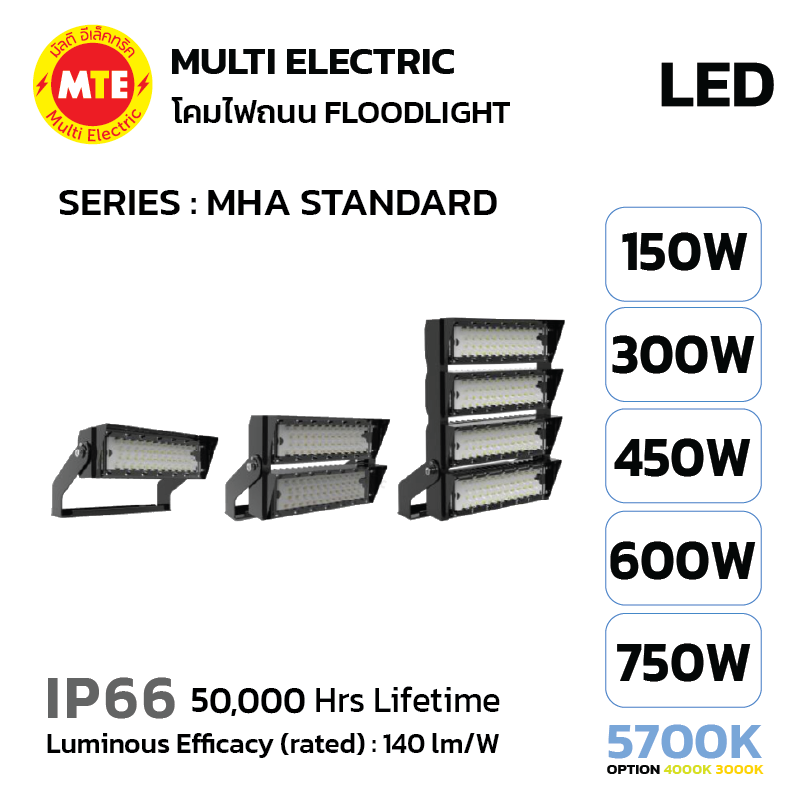 โคมไฟฟลัดไลท์ Flood Light MODULAR Model Series #MHA Standard 150W-750W 5700K