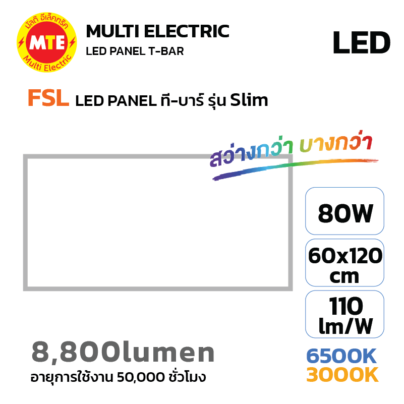 โคมไฟ FSL LED PANEL ฝังฝ้า-ทีบาร์-ติดลอย รุ่น SLIM 80W 60x120cm