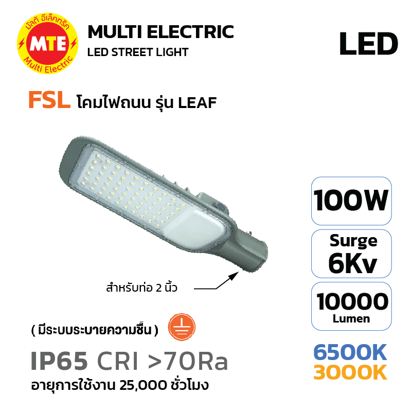 FSL LED Streetlight โคมไฟถนน LED แบรนด์ FSL รุ่น LEAF 100W 6500K, 3000K