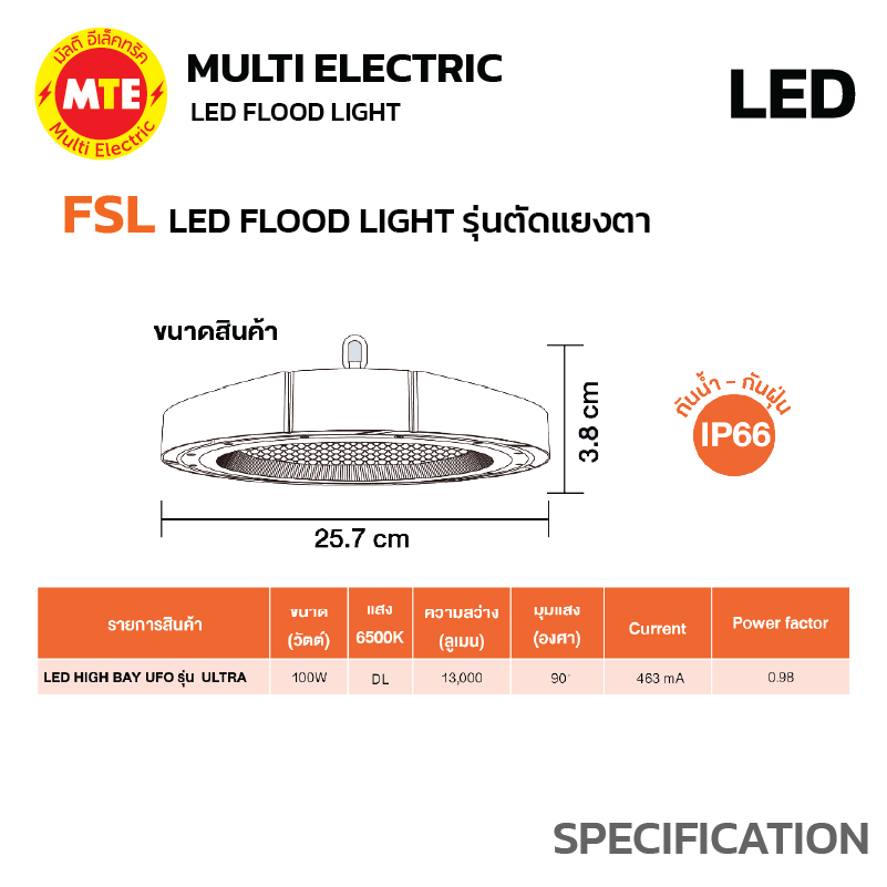 FSL HIGH BAY UFO โคมไฟไฮเบย์ ยู เอฟ โอ รุ่น ULTRA 100W 6500K - Image 4