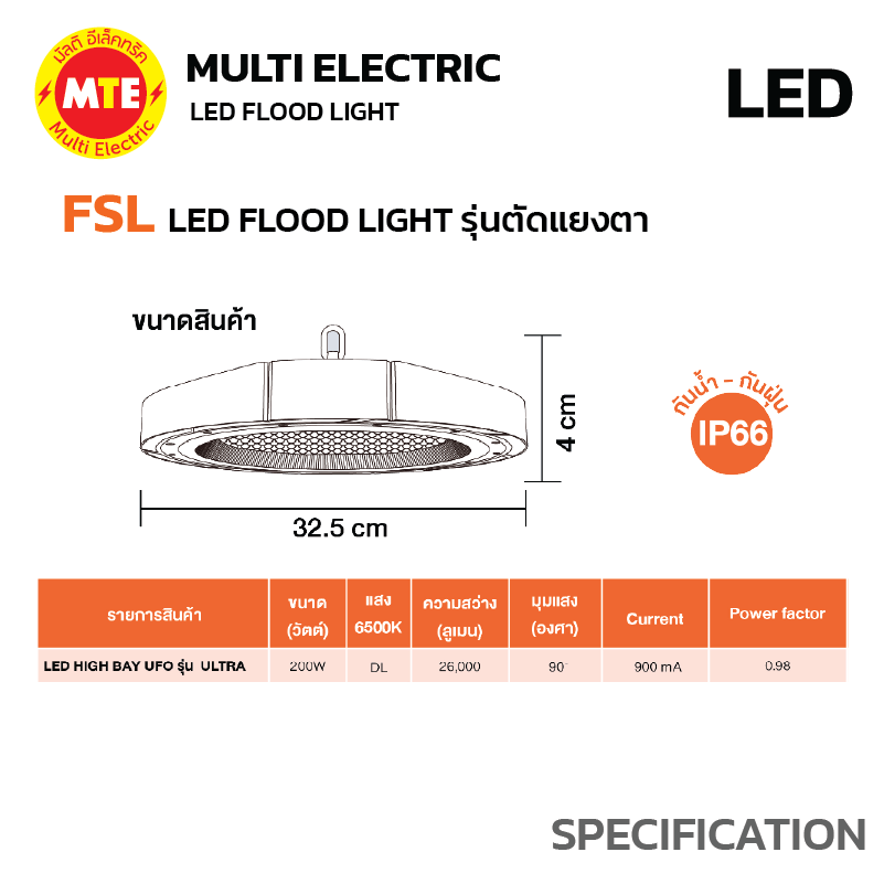 FSL HIGH BAY UFO โคมไฟไฮเบย์ ยู เอฟ โอ รุ่น ULTRA 200W 6500K - Image 4