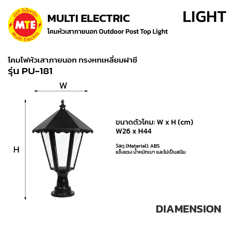 PU-181 - โคมไฟหัวเสาภายนอกดีไซน์คลาสสิกทรงหกเหลี่ยมฝาชี - Image 3